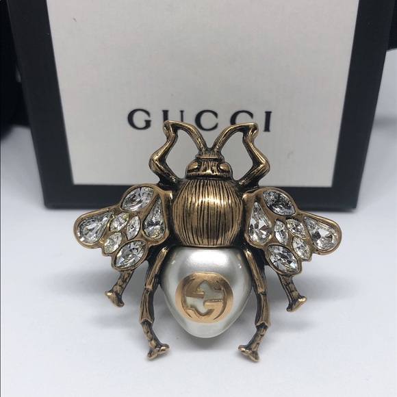NWW Gucci Bee Ring with Crystals and Pearl XS (US size 5.25), M (US size 7.5) - Picture 12 of 16